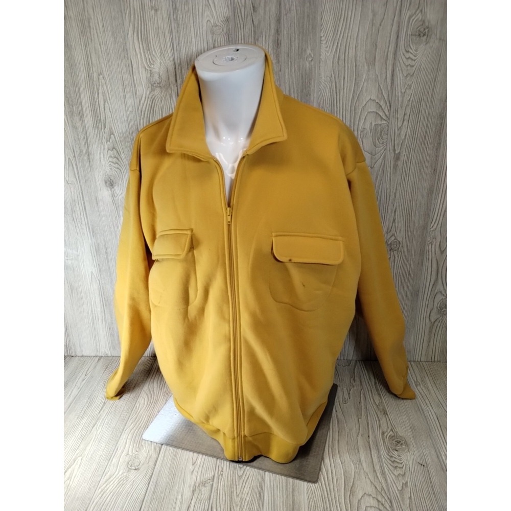 Vintage Haband Casual Joe XL Long Sleeve Full Zip Sweater Pockets‎ Fleece Yellow